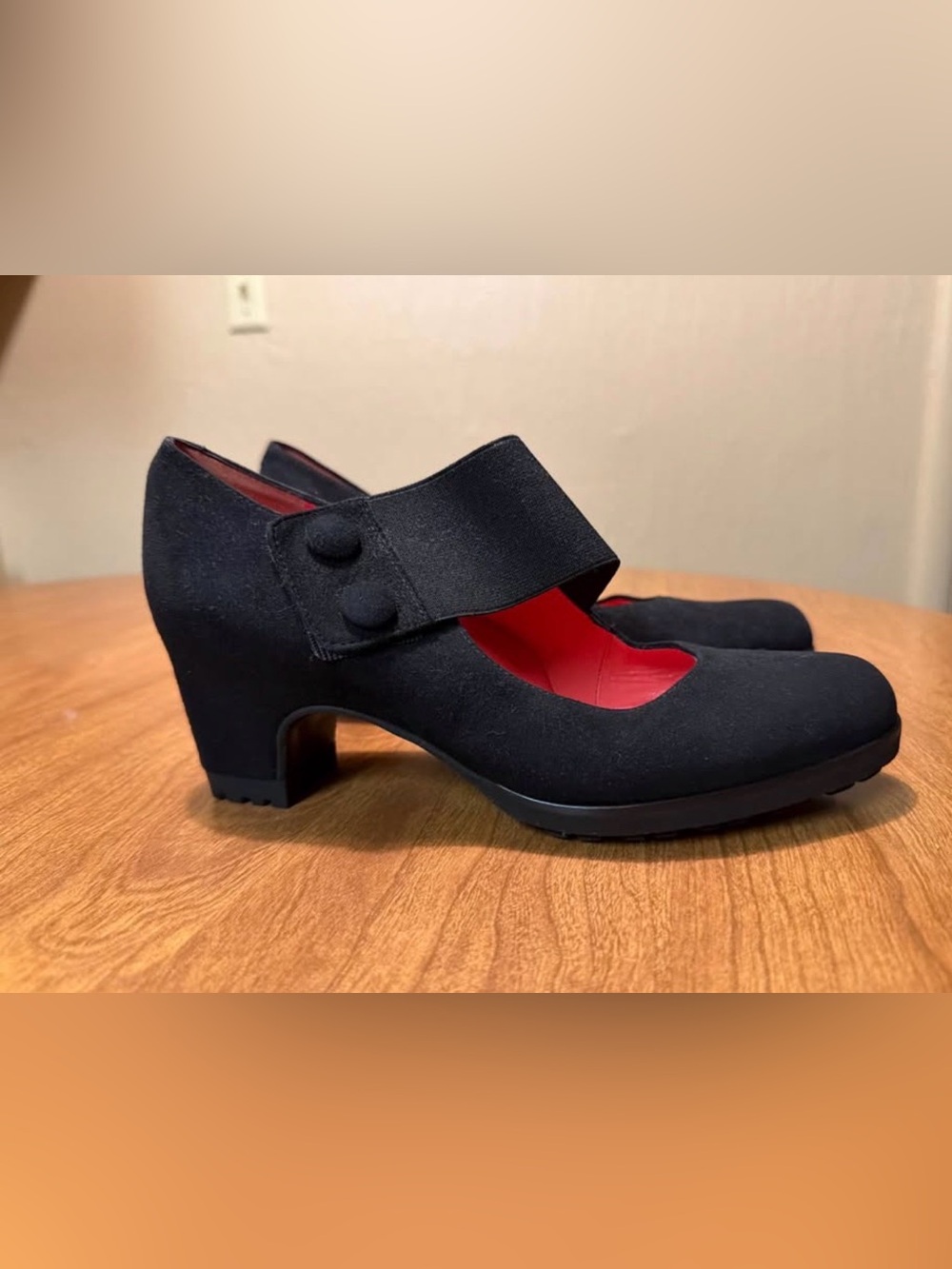 Pas de Rouge Black Mary Jane Heels with Red Interior